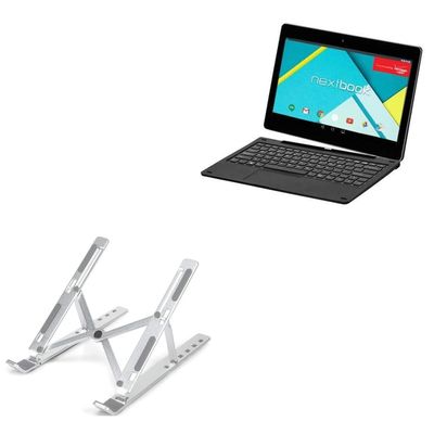 BoxWave Stand and Mount Compatible with E Fun Nextbook Ares 10L - Compact QuickSwitch Stand, Portable Multi Angle Viewing Foldable Riser - Metallic Silver