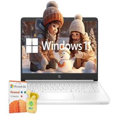 HP 14" Business Laptop Computer, Windows 11 Home 16GB RAM 576GB Storage (64GB eMMC+512GB SD Card), Intel Celeron Quad-core Processor, 1-Year Microsoft Office 365, NLY Earphones, Snowflake White