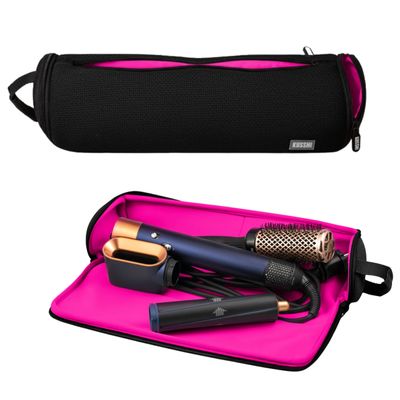 KUSSHI Travel Hair Tools Case - Heat Resistant, Machine Washable Neoprene Hair Accessories Case For Hot Tools, Flat Irons and Airwrap-Style Tools (Black/Pink)