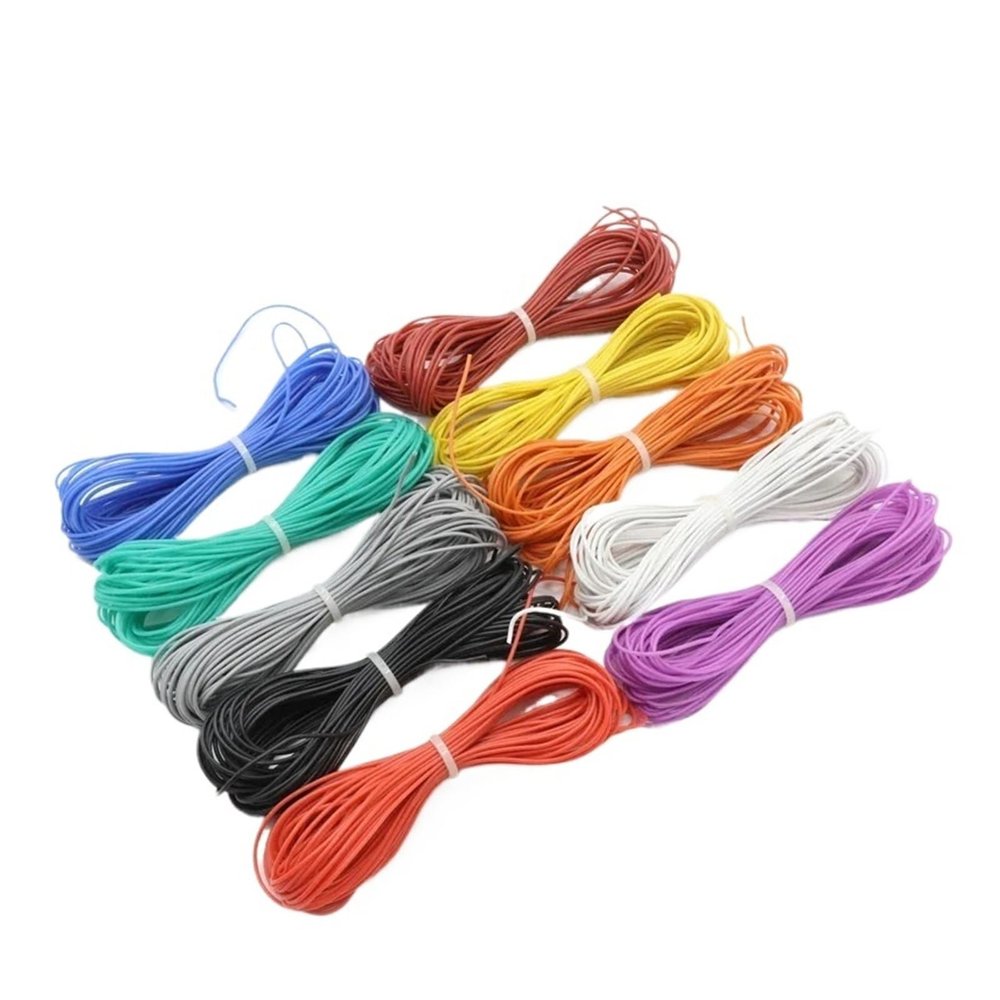 DOUDOUSUN Wires and Cables 1M/5M Heat-Resistant Cable 30 28 26 24 22 20 18 16 15 14 13 12 10SiliconeWireHigh Temperature Flexible Copper Wires and Cables(Gray,5M_22 AWG)