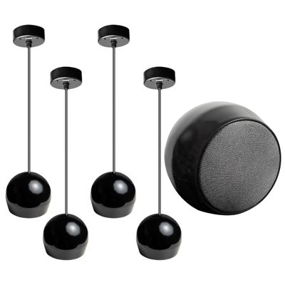 OSD Sphere3 Pendant Speaker Bundle  4 Pack, 3.5 Gloss Black Hanging Speakers with 70V/8 Transformer, Sleek Modern Design for Restaurants, Retail & Commercial Spaces
