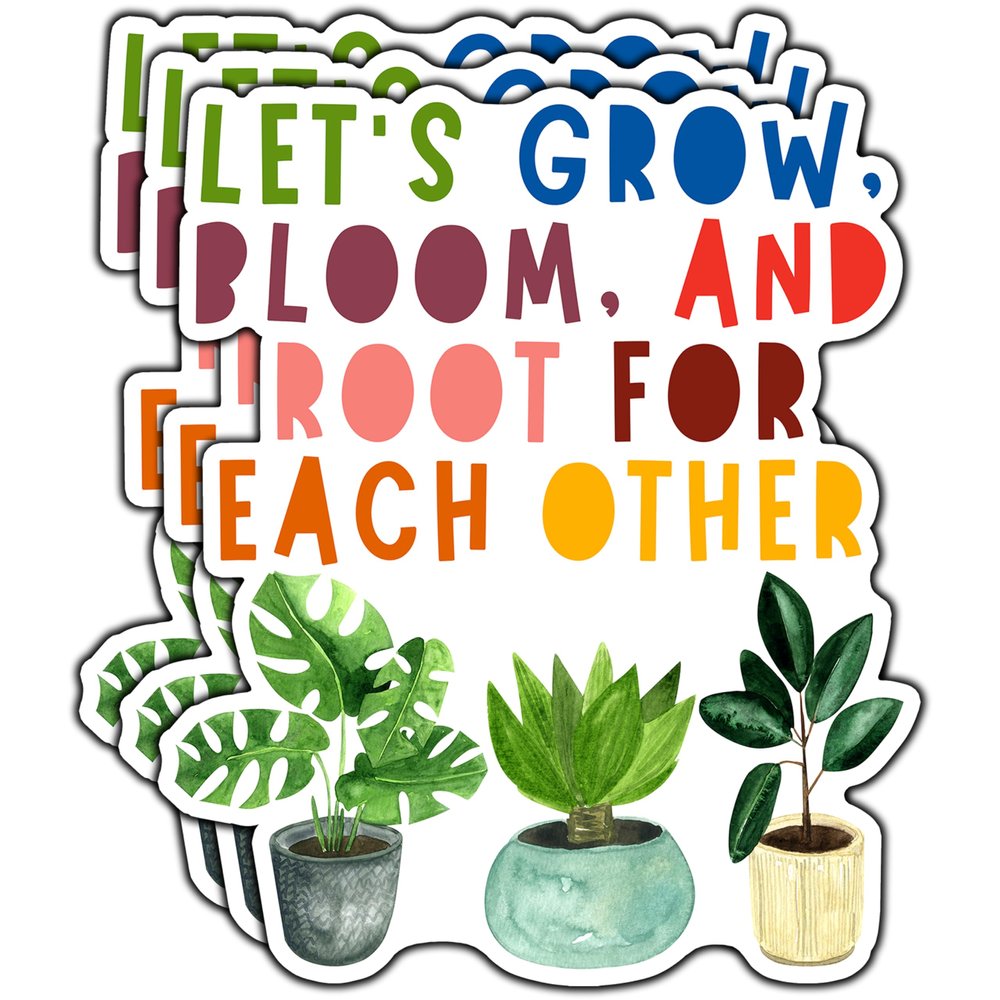 (3Pcs) Let's Grow Bloom and Root for Each Other Inspirational Sticker Plants Motivational Decorative Stickers Waterproof Vinyl Decal for Tumbler Water Bottle Laptop Phone Notebook Size 2.5x3 Inches