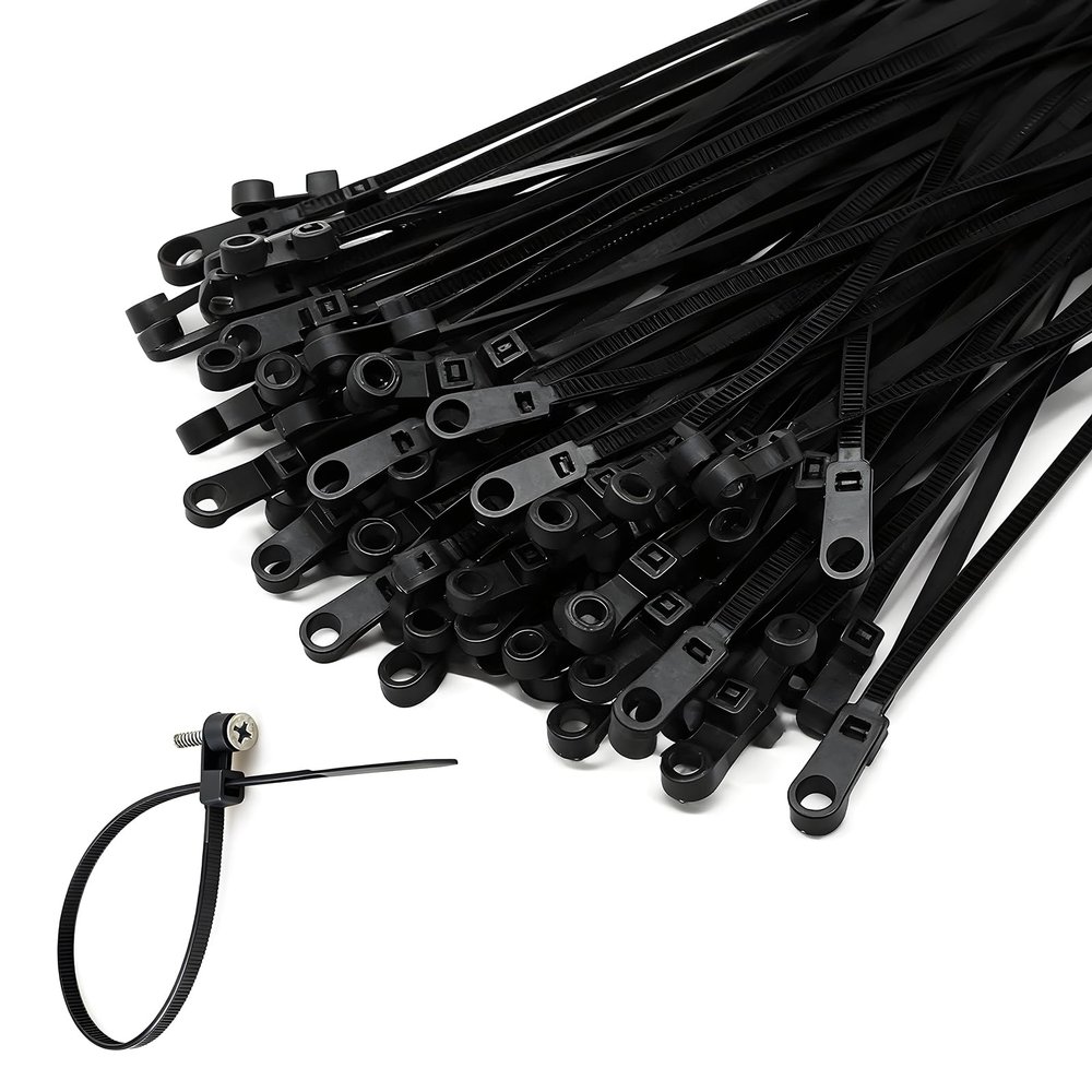 Aroono 250 PCS 8-Inch Black Mountable Cable Ties with Screw Holes, Heavy Duty Nylon Zip Ties 50lbs Load Capacity for Home, Office, Workshop Organization