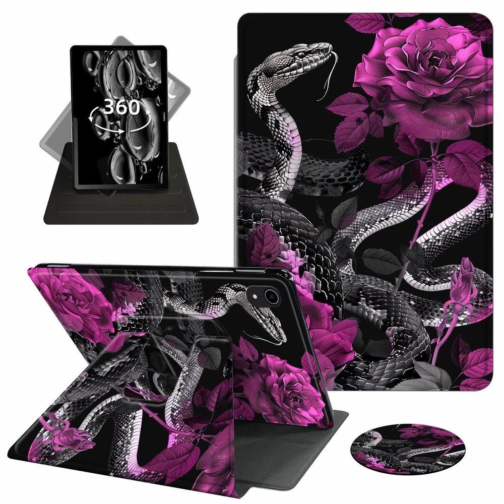 ACWDMKH Case for iPad (A16) 11th Generation 11 Inch 2025,for iPad 11th Generation Case,360 Degree Rotating Swivel PU Leather Slim Stand Flip Folio Cover with Auto Wake/Sleep,Snake Purple Flower