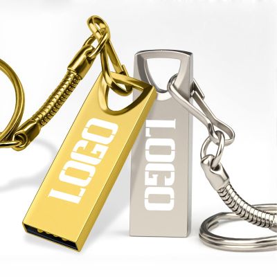Bulk Custom Metal USB Flash Drives with Keychain, Personalized Logo Engraved USB Stick Thumb Drives for Business Branding, Corporate Gifts, Promotional Events, Custom Packaging Option (50,128 MB)