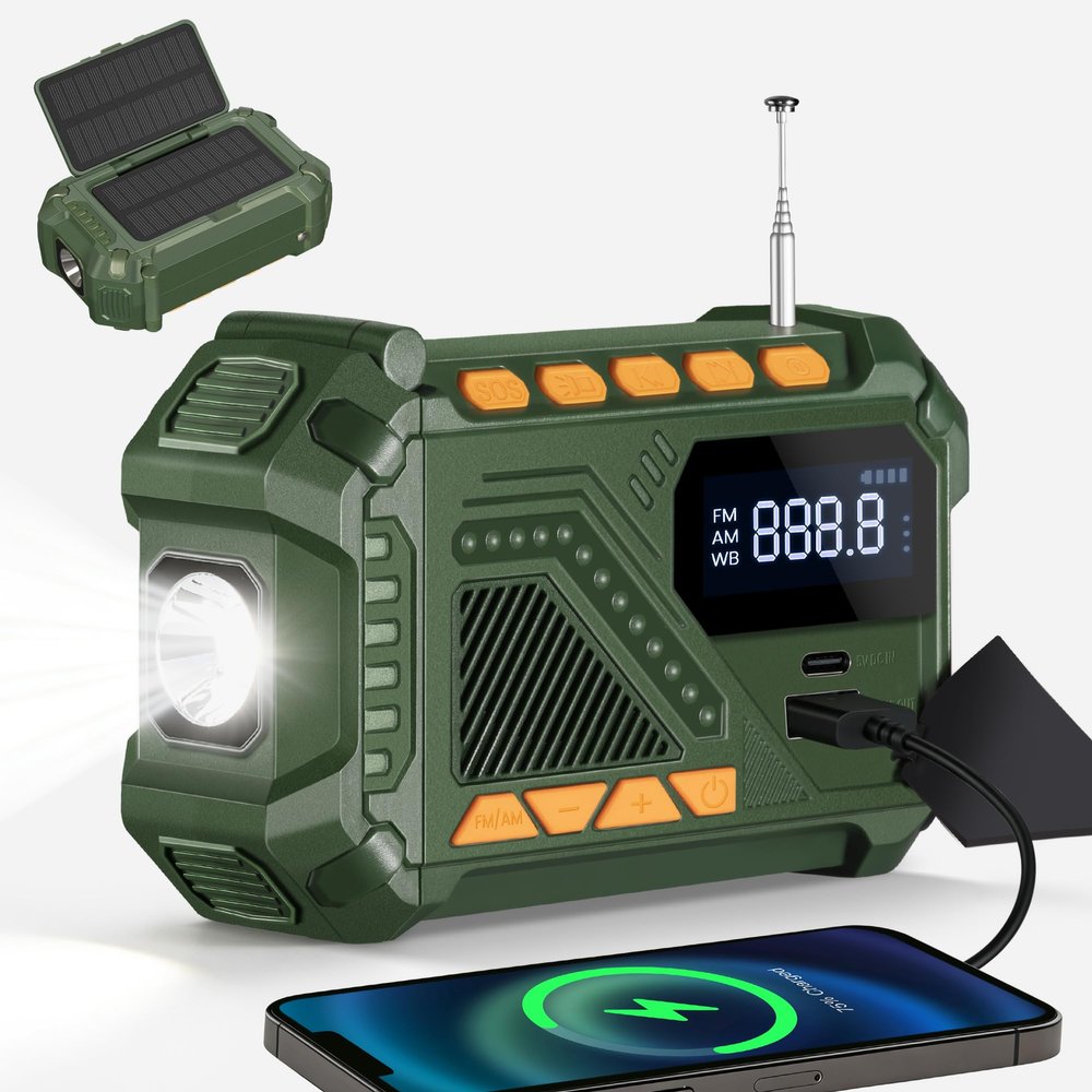 Solar Hand Crank Emergency Radio, 5000mAh NOAA Weather Radio, Radio Portable AM/FM/WB with USB Charger, Flashlight and SOS Alert for Indoor/Outdoor EmergencyGrey