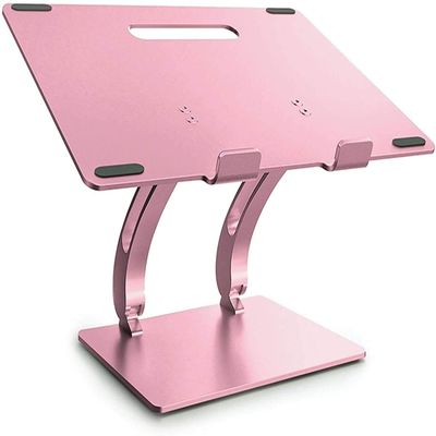 Adjustable Laptop Stand, Recliner Aluminum Laptop Stand Ventilated Laptop Riser Mount with Non-Slip Silicone Collapsible Ergonomic Compatible with 11'' -17'' Tablets MacBook IPad(Rose Gold)