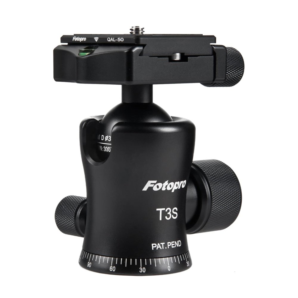 Fotopro Tripod Ball Head, 33mm Low Profile Ball Head CNC Metal Aluminum 360 Panoramic Rotating with Quick Release Plate, 33lbs/15kg Load for Tripod Monopod Camcorder DSLR Mirrorless Camera Slider
