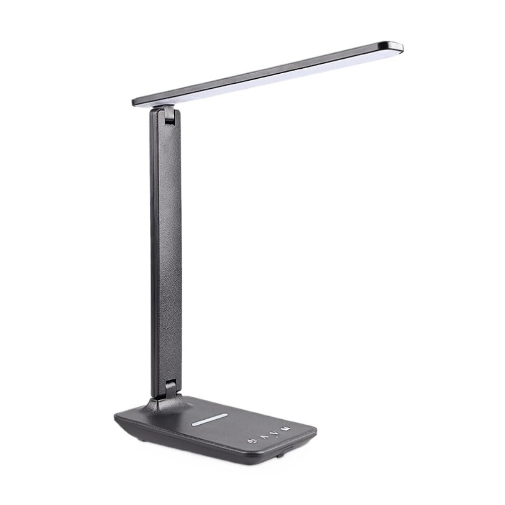 lluofeng Improve Business Desk Lamp with 15W Phone Charging, Faux Leather Texture, LED Eye-Caring for Office & Reading