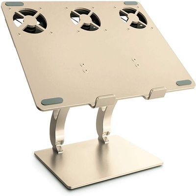 Adjustable Laptop Stand, Recliner Foldable Laptop Stand Aluminum Cooling Notebook Riser with Non-Slip Silicone Two-axis Free Adjustment Ergonomic Compatible with 11'' -17''(Champagne Gold,2)
