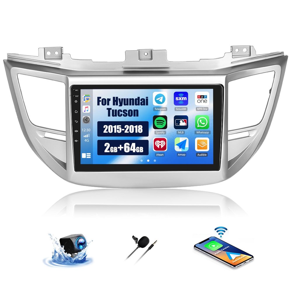 2G+64G Android Car Stereo for Hyundai Tucson 2015-2018 Radio Wireless Apple CarPlay Android Auto 9 Inch 2.5D Car Radio Bluetooth Touchscreen GPS Navigation Head Unit WiFi FM USB SWC Backup Camera