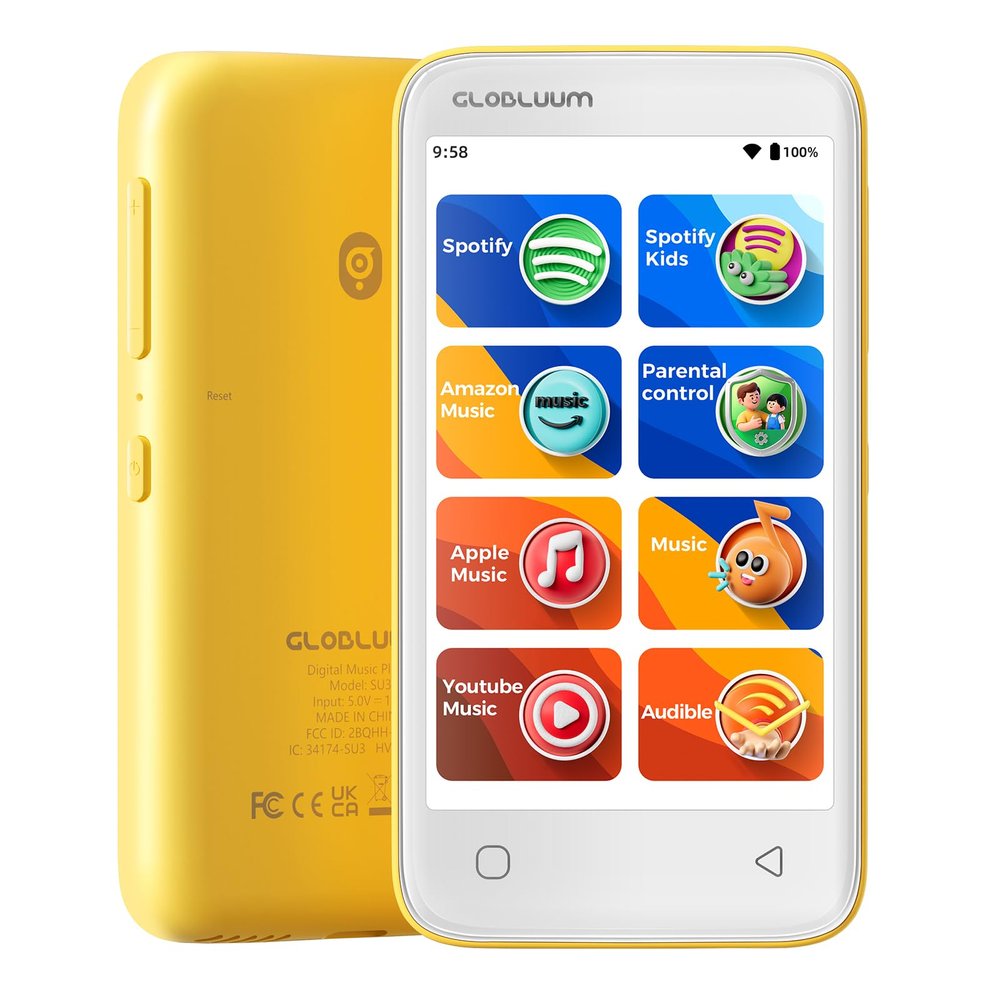 MP3 Player for Kids, Parental Controls, 16GB, Supports Spotify and Audible, Bluetooth and WiFi(Yellow)