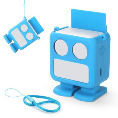 YUULNMOP Robot Silicone Protective Case with Card Storage Slot Compatible with Yoto Mini Player,Carrying Sleeve Case/Wrist Lanyard,Anti-Slip Silicone Skin Cover for Kids Mini Audio Player (Blue)