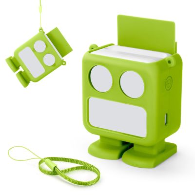 YUULNMOP Robot Silicone Protective Case with Card Storage Slot Compatible with Yoto Mini Player,Carrying Sleeve Case/Wrist Lanyard,Anti-Slip Silicone Skin Cover for Kids Mini Audio Player (Green)