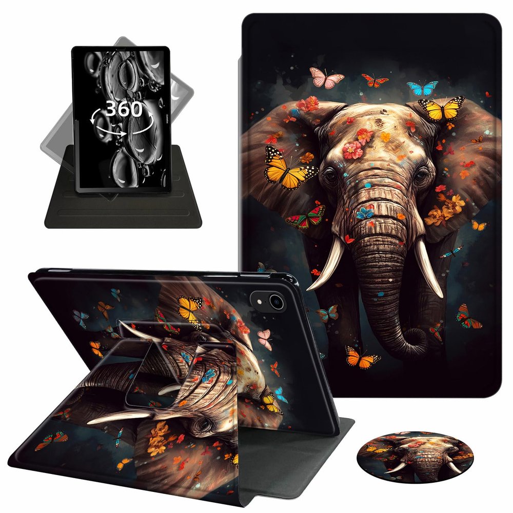 ACWDMKH Case for iPad (A16) 11th Generation 11 Inch 2025,for iPad 11th Generation Case,360 Degree Rotating Swivel PU Leather Slim Stand Flip Folio Cover with Auto Wake/Sleep,Elephant Butterfly