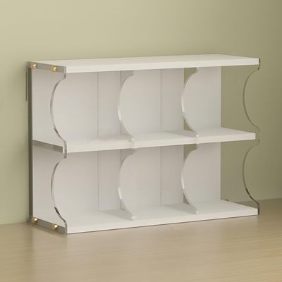 Retro Desktop CD Storage Rack 6-Grid Clear Media Shelf for CD/DVD/Blu-ray Collection Multi-Purpose Organizer Display Shelf Space Saver(White)