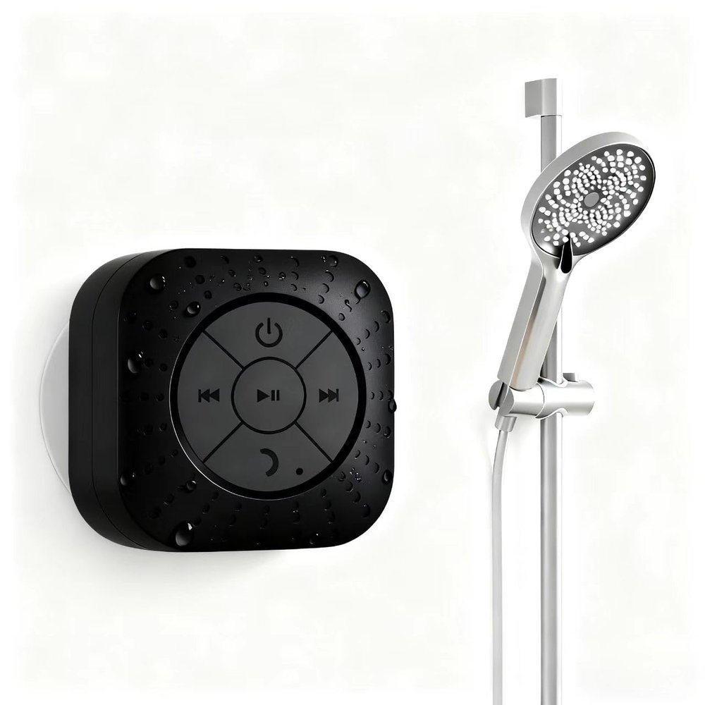 Elmocin Mini Bluetooth Shower Speakers, Portable Wireless Speaker with Suction Cup, Pairs Easily to Phones, Tablets, Computer, Gift for Men & Women (Black)