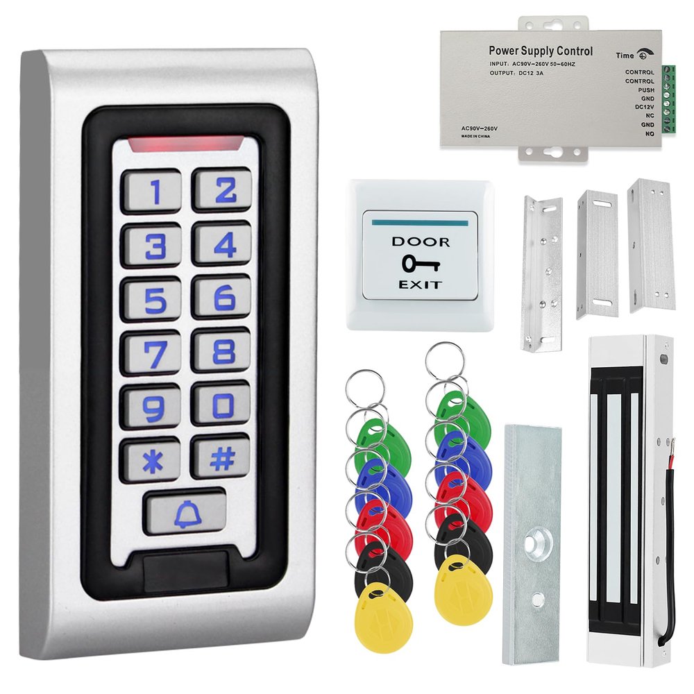 AccessShield Outdoor Waterproof Access Control System with Power Supply DC 12V,Door Safety Switch,Electric Lock Key Fob Suitable for Home,Apartments,Offices, Courtyard