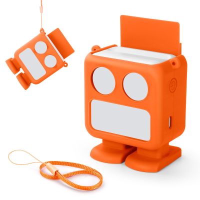 YUULNMOP Robot Silicone Protective Case with Card Storage Slot Compatible with Yoto Mini Player,Carrying Sleeve Case/Wrist Lanyard,Anti-Slip Silicone Skin Cover for Kids Mini Audio Player (Orange)