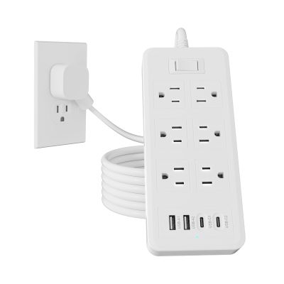3Ft Extension Cord Power Strip - Surge Protector with 6 AC Outlets 4 USB Ports (2 USB C Port), 17W Max for Phone, Kiudth Flat Plug Power Strip for Travel, Home Office, College Dorm Room Essentials