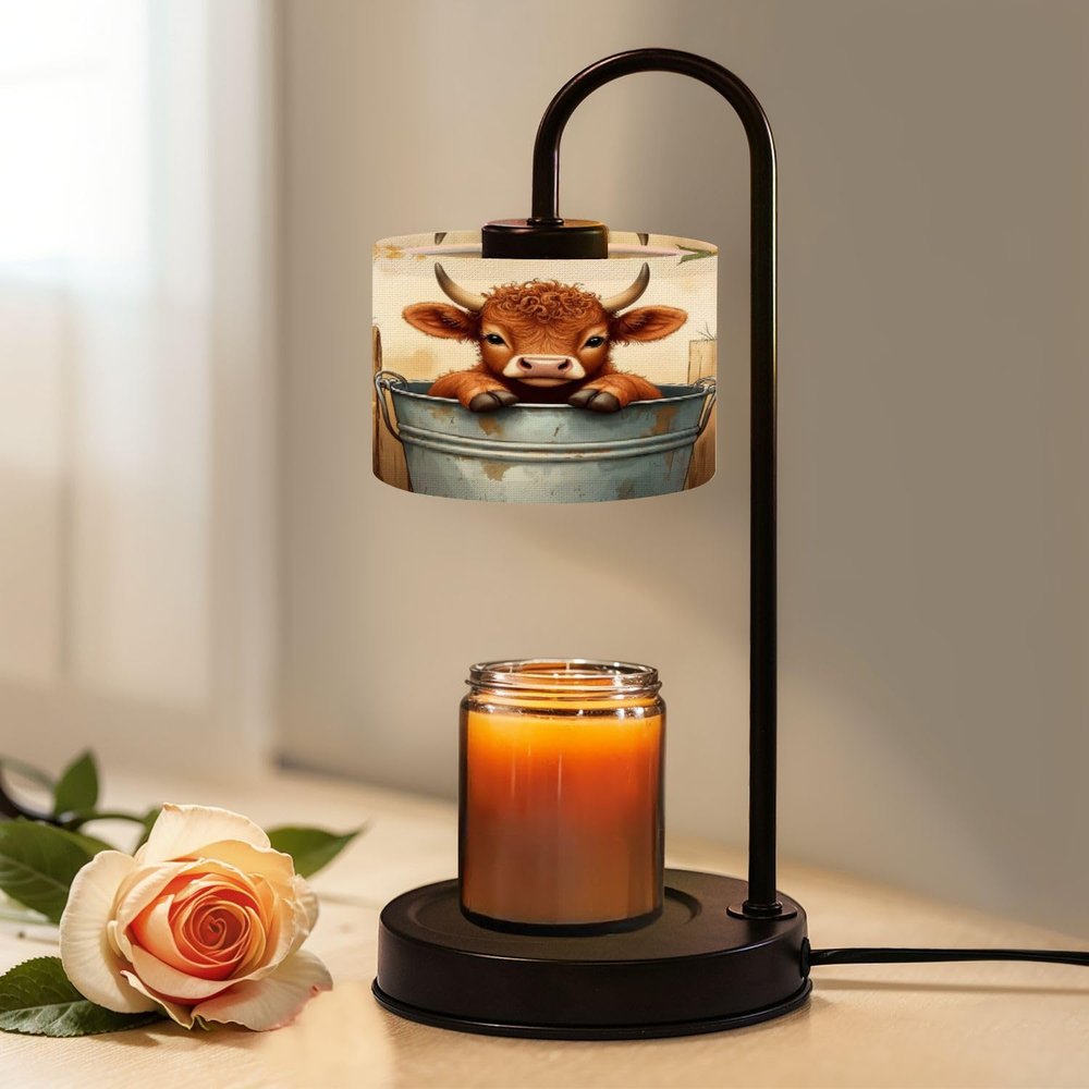 Candle Warmer Lamp with Timer and Dimmer, Highland Cow Cows Retro Art Sunflower Painting Prints Bucket Wax Melt Warmer with 4 Bulbs, House Warming Birthday Gifts for Women Mom New Home Decor