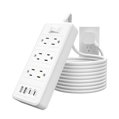 6Ft Extension Cord Power Strip - Surge Protector with 6 AC Outlets 4 USB Ports (2 USB C Port), 17W Max for Phone, Kiudth Flat Plug Power Strip for Travel, Home Office, College Dorm Room Essentials