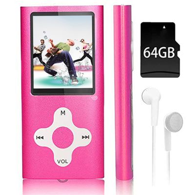 64GB MP3 Player,1.8 inch Screen Portable Music Player with Build-in Speaker/Photo/Video Play/FM Radio/Voice Recorder/E-Book Reader,Earphones/USB Included