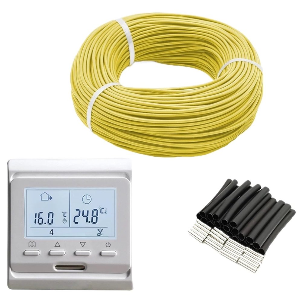 100m 12K 33Ohm Carbon Fiber Heating Cable Electric Wire Farming Underfloor Heating System with Thermostat(100m and MK60 BW)