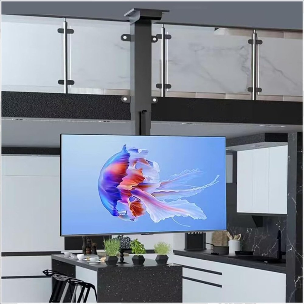 Electric Ceiling TV Mount Bracket - Motorized TV Lift with Remote Control, 360 Manual Rotation, Telescopic Electric TV Lift with Auto Lifting, Fits 32-75 Inch TVs