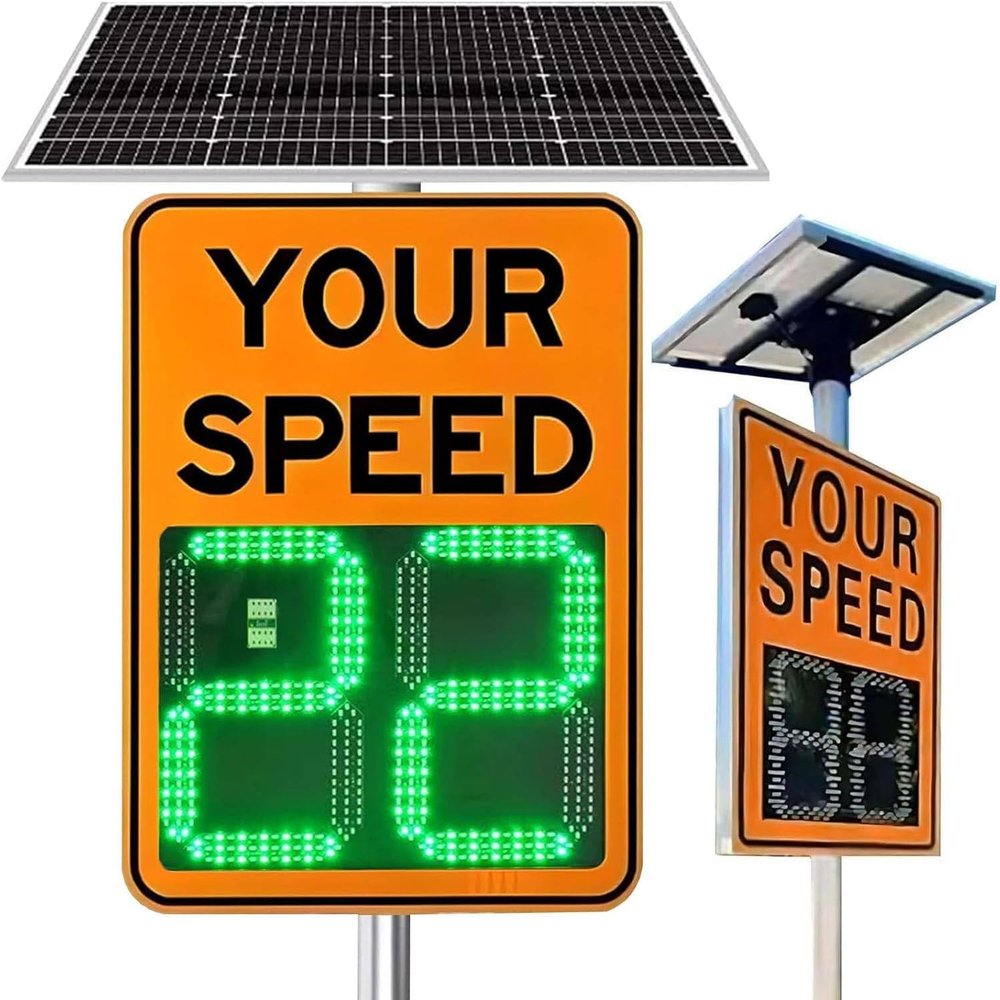 Solar Powered Your Speed LED Radar Speed Display Sign, 2 Digital Speed Detector, 0-300M Detection, Applicable to Highways, Speed-Limited Roads Orange-60x90cm/23.6x35.4in