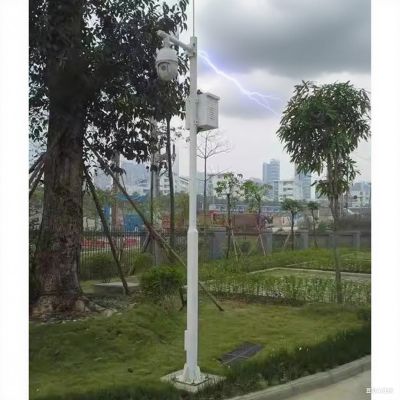 CHZDPP Weatherproof Security Camera Pole with Lightning Rod, Outdoor-Rated Pole Bracket for Security Camera, for Backyard/Parking Lot/Restaurant Entrance(14.8ft/4.5m)