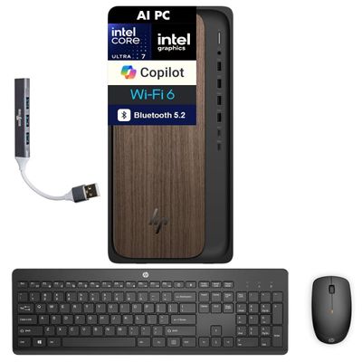 HP OmniDesk AI PC (Next Gen Envy) Desktop (Intel Ultra 7-265, 32GB DDR5, 1TB SSD, Intel Graphics, 280W PSU, WiFi 6, BT 5.2, RJ-45, 1 Display Port, Win 11 Pro) with DKZ USB Port Exp