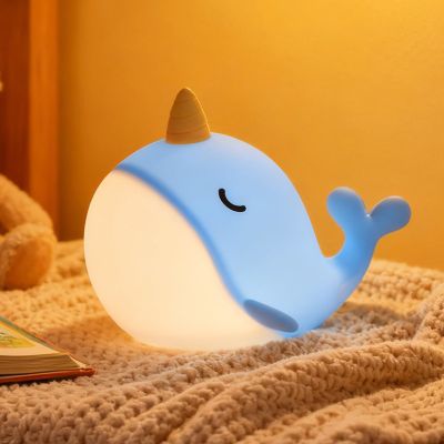Gemmac Cute Narwhal Night Light Lamp, 7 Colors Touchable Squishy LED Light, USB Rechargeable Silicone Nursery Whale Night Lamp for Room Decor Birthday Gift for Toddler Women Adult