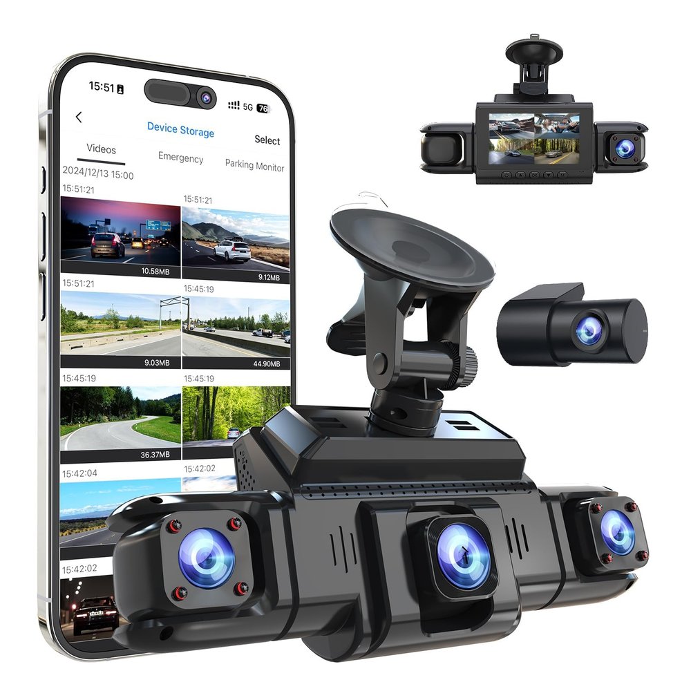 4 Channel FHD Dash Cam Front and Rear Inside, 4 Way Car Camera with Night Vision,Parking Mode,1080P Full HD Recording, Wide Angle Driving&Security Monitor for Auto,Truck,Taxi (1 Set)