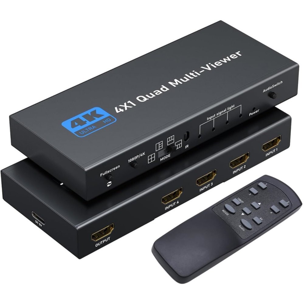 HDTV Multi-Viewer 4 Input 1 Output Splitter 4K 30Hz Resolution and Seamless Switching to Meet HDTV Multi Viewer Display Mode