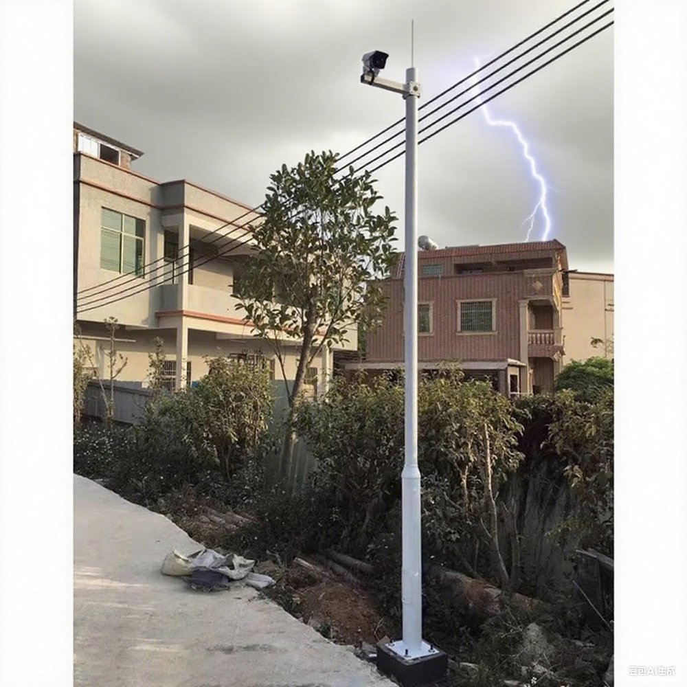 CHZDPP Household/Commercial Outside Stand for A Security Camera, Ground Mount Cameras Mounting Pole with Lightning Rod & 4 Installation Arms, for Street/Farms/Hotel/Bar Entrance(118in/300cm)