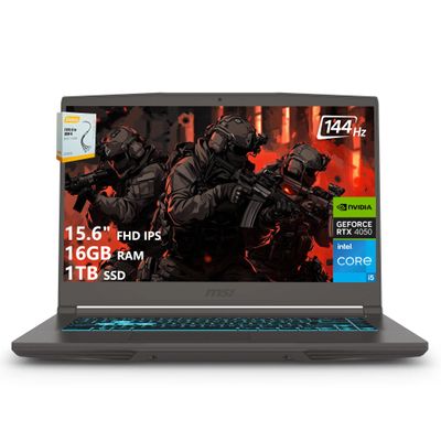 msi Thin 15 Gaming Laptop 15.6 Inch FHD IPS 144Hz Intel 8-Core i5-13420H 16GB RAM 1TB SSD GeForce RTX 4050 6GB Type-C Win11
