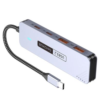 Portable USB C Splitter 2X Type +2X Charging 10Gbps Transmission Aluminum Station for Laptops Tablets Phones Multiport Adapter