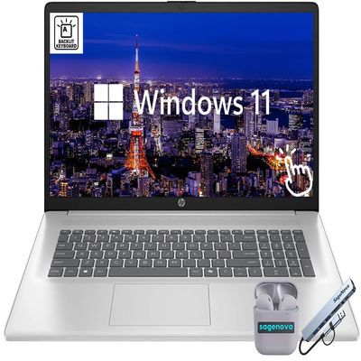 HP 17.3" Touchscreen Business Laptop Computer, 12-Core Intel Core Ultra 7 255U (Up to 5.2 Ghz), 32GB DDR5 RAM 1TB SSD, Windows 11, Backlit Keyboard, SageNova Earphones, Docking Station, Silver