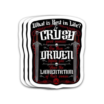 (3Pcs) What is Best in Life Crush Your Enemies Sticker Funny Quotes Vinyl Sticker, Waterproof Die-Cut Decal for Water Bottle, Laptop, Hard Hat, Helmet, Car, Phone 3 inches