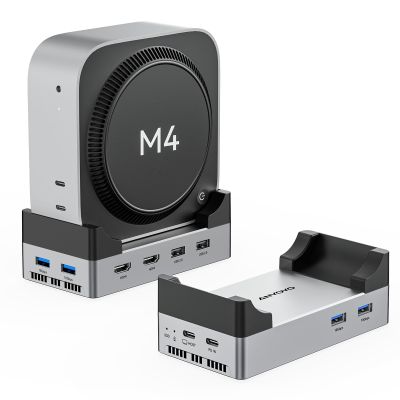 ANYOYO 40Gbps Mac mini M4 Dock and Stand with M.2 NVMe SSD Enclosure, Dual HDMI 4K@60Hz, 4USB-A 3.1(10Gbps), 2USB-A 2.0, Wi-Fi Signal Friendly Design, Aluminum USB-C Hub for Mac mini M4