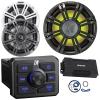 Kicker 51KBTR Marine Bluetooth Powersport USB/AUX Sub RCA Outputs Receiver, 2X 6.5 195W Max Coaxial Speakers W/Grilles, 10" 350W Max Subwoofer W/White LED Grilles, 4 Channel Amplifier W/Kit view 1