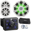 KICKER 51KBTR Marine Bluetooth Powersport USB/AUX Sub RCA Outputs Receiver, 2X 6.5 150W Max 2-Way Coaxial White Boat Speakers, 10" 350W Max Subwoofer W/White LED Grilles, 4 Channel Amplifier W/Kit view 1