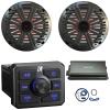 Kicker 51KBTR Marine Bluetooth Powersport USB/AUX Sub RCA Outputs Receiver, 2X 6.5 195W Max 4 Ohm RGB LED Coaxial Speakers W/Grille, 4-Channel Weather-Resistant Full-Range Amplifier W/Kit (Charcoal) view 1
