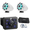 KICKER 51KBTR Marine Bluetooth Powersport USB/AUX Sub RCA Outputs Receiver, 2X 8 300 Watt Max Power RGB LED White Tower Boat Speakers, 4 Channel Class D 800 Watt Max Dynamic Power Amplifier W/Kit view 1