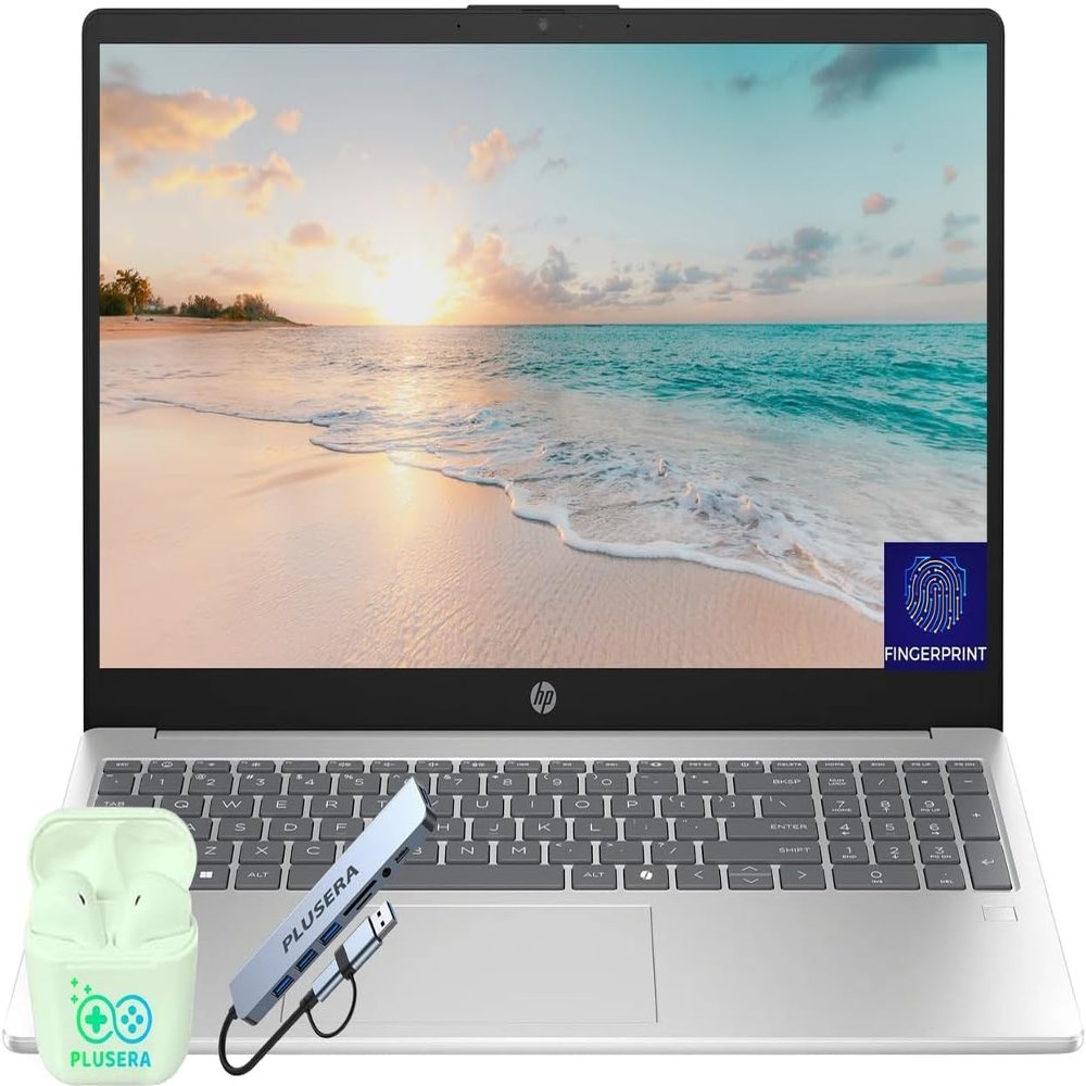 HP 15.6" FHD Business & Student Laptop Computer, 8-Cores Intel Core i3, Windows 11 Home with Copilot AI, PLUSERA Earphones & 8-in-1 Hub Included, Silver (Light Gray, 16GB RAM | 256GB SSD)
