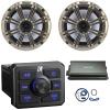KICKER 51KBTR Marine Bluetooth Powersport USB/AUX Sub RCA Outputs Receiver, 2X 6.5 195 Watts Max Power 4 Ohm Coaxial Speakers W/Grille, 4-Channel Weather-Resistant Full-Range Amplifier W/Kit (Silver) view 1