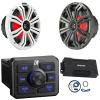 KICKER 51KBTR Marine Bluetooth Powersport USB/AUX Sub RCA Outputs Receiver, 2X 6.5 130W Max Thin-Mount RGB LED Boat Speakers W/White and Silver Grilles, 4 Channel Class D 800 Watt Amplifier W/Kit view 1