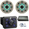 KICKER 51KBTR Marine Bluetooth Powersport USB/AUX Sub RCA Outputs Receiver, 2X 8 300W Max Power RGB LED Boat Audio Speakers W/Grille, 4-Channel Weather-Resistant Full-Range Amplifier W/Kit view 1