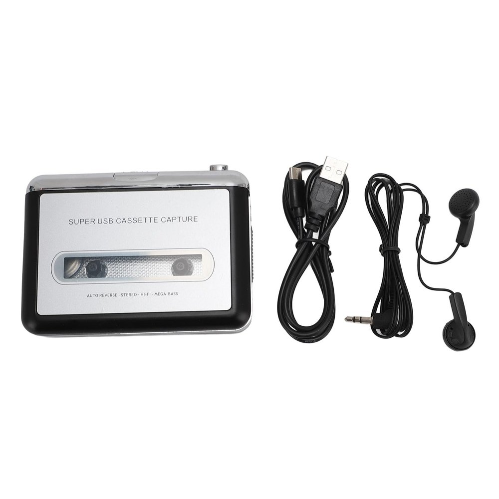 Pilipane USB Cassette to MP3 Converter Portable Tape to Digital Sound Recorder Player with Headphones for PC USB 2.0 Interface ABS Material